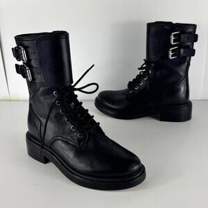 NEW! rag & bone Women's Black Rb Moto Flap Lace Up Leather Boots EU 35 US 5